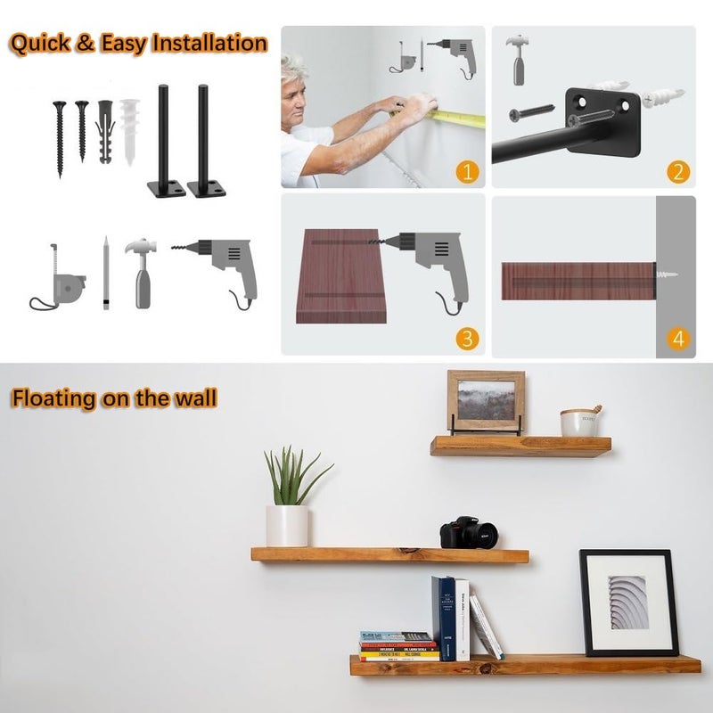Wengus Floating Shelf Brackets, 8 inch Hidden Shelf Brackets Heavy Duty Blind Shelf Support, 150LBS Load Capacity, 6 Pack Floating Shelf Hardware for DIY Wood Wall Floating Shelves - Image 4
